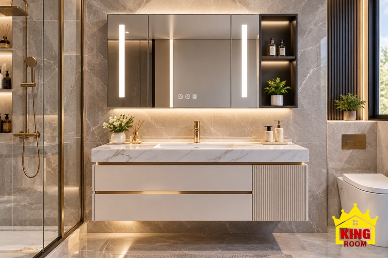 Mẫu tủ lavabo đẹp Kingroom trong phòng tắm hiện đại