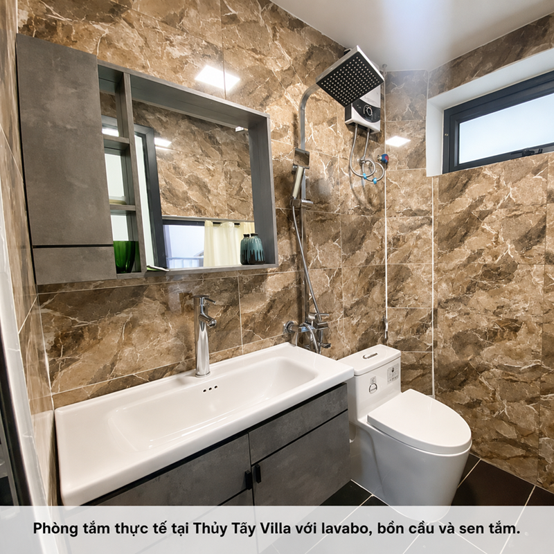 Phòng tắm thực tế tại Thủy Tây Villa với lavabo và bồn cầu