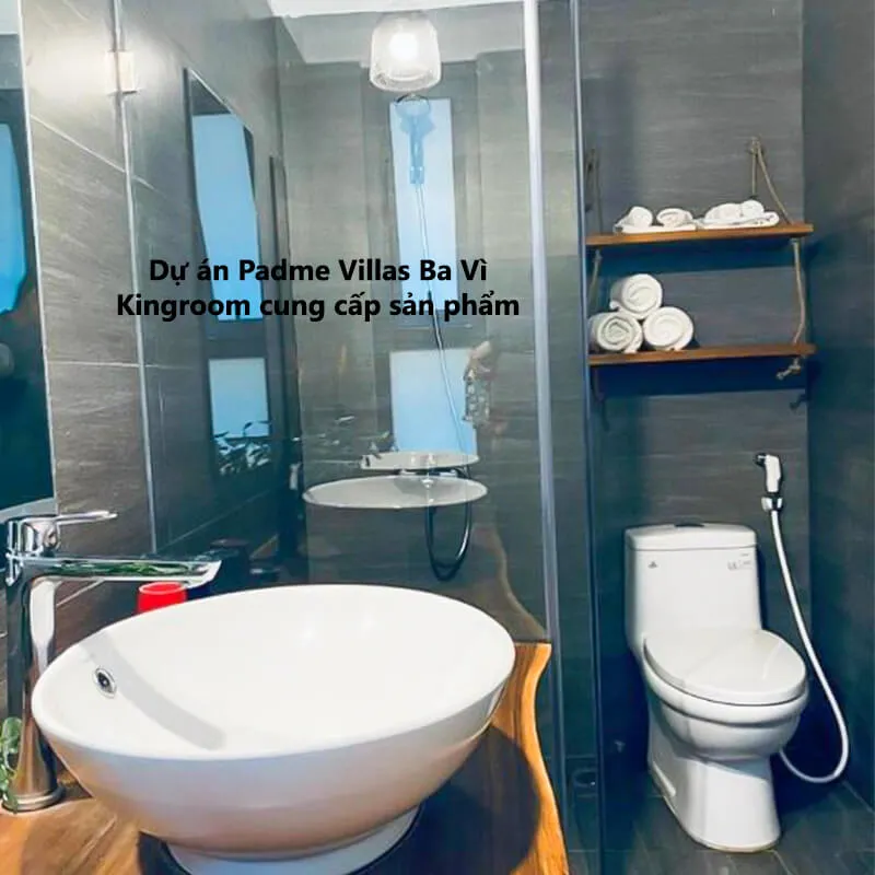 Phòng tắm với lavabo tròn và vòi sen tại Padme Villas Ba Vì.