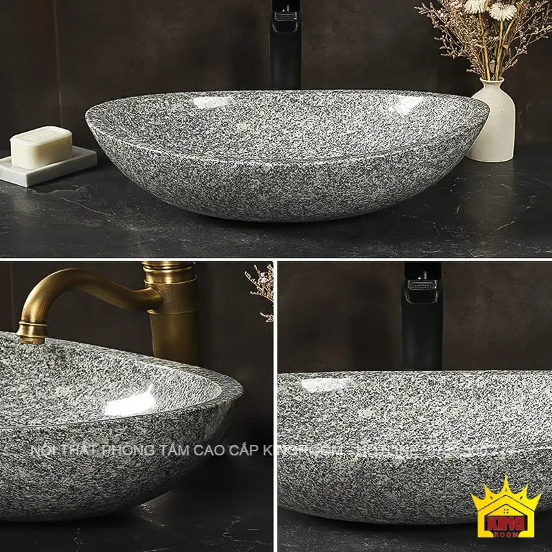 lavabo đá marble xám bầu dục lx60 tinh tế tiện ích