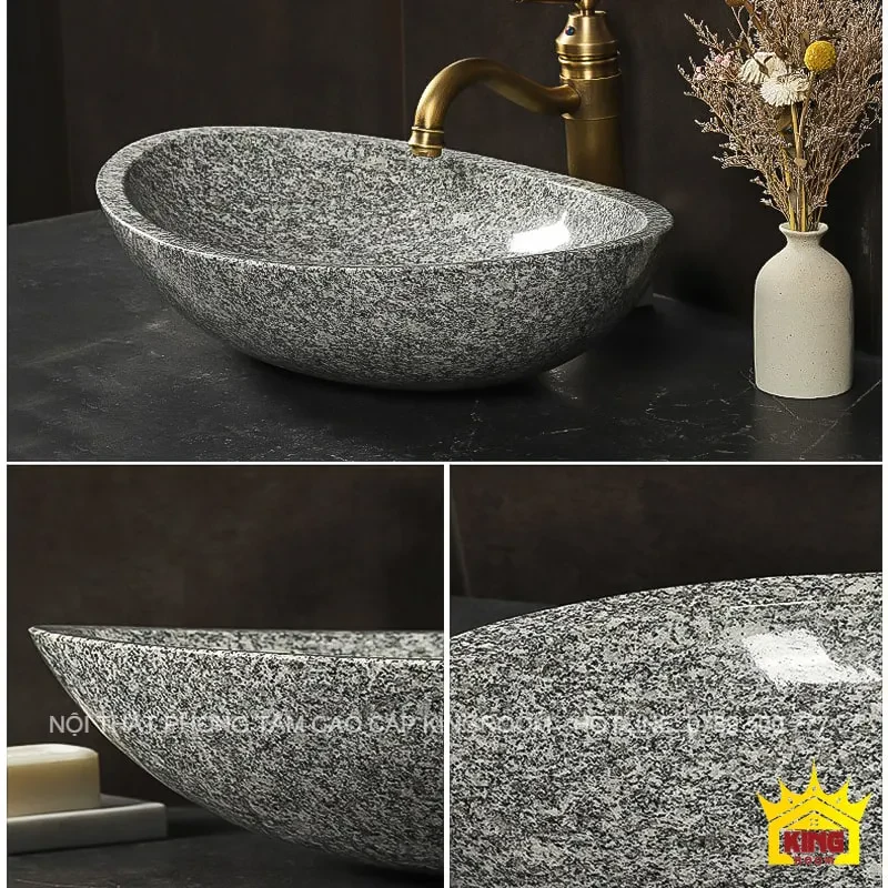 lavabo đá marble xám bầu dục lx60 gam màu xám độc nhất