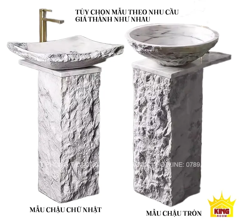 So sánh chậu rửa lavabo đá KN10 hình chữ nhật và hình tròn