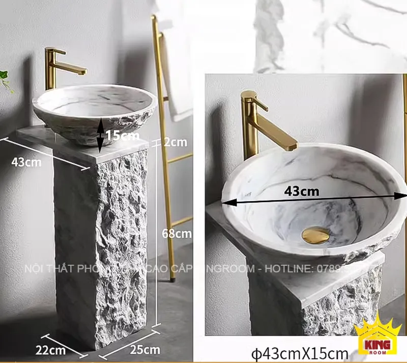 Bảng kích thước chi tiết của chậu rửa lavabo đứng, thông tin đầy đủ