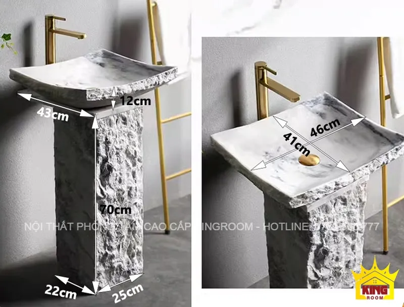 Lavabo đứng đá tự nhiên KN10 với mặt chậu hình chữ nhật