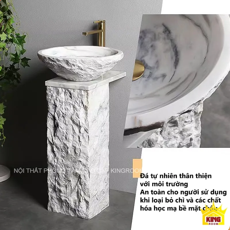 Chậu rửa lavabo đá đứng KN10 kết hợp với thiết kế nội thất môi trường xanh