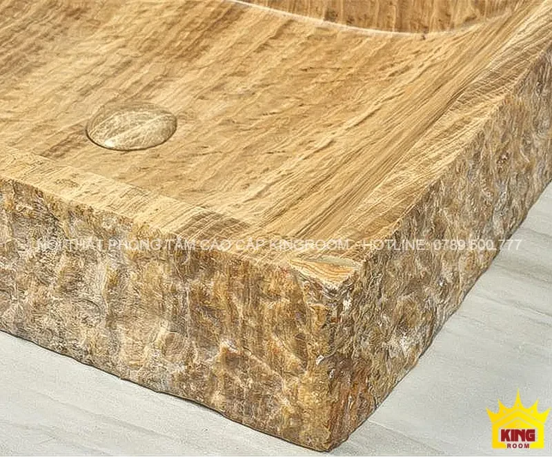 chậu đá tự nhiên travertine chữ nhật tvg40 với chi tiết màu nâu gỗ độc đáo