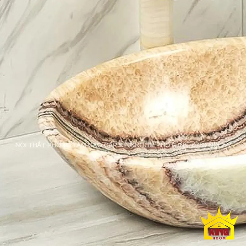 chậu đá tự nhiên travertine oval ds10 với vân đá nhiều màu sắc