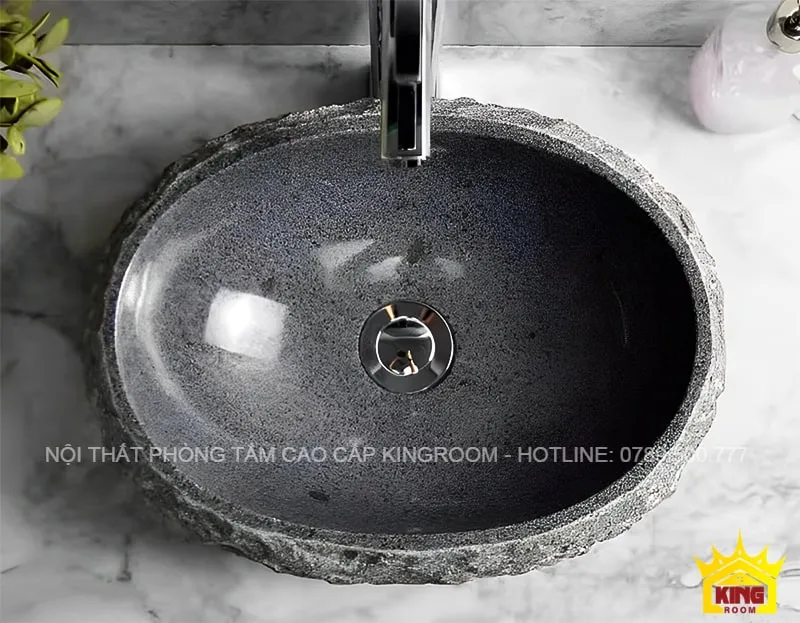 lavabo đá cuội ksd20 lòng chậu đánh bóng thủ công nóng mịn chống bám bẩn