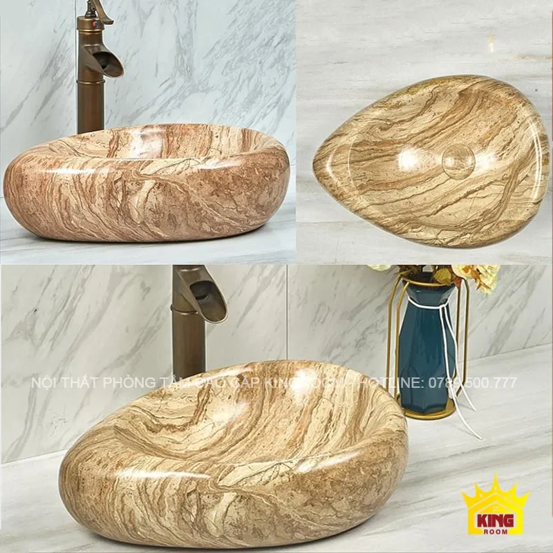 lavabo đá marble màu vân gỗ mg30 thiết kế hình giọt nước