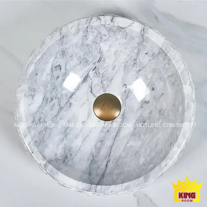 lavabo đá marble trắng vân mây md20 đánh bóng mịn mặt trong