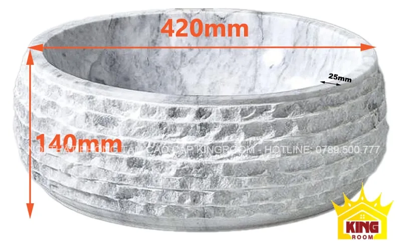 kích thước lavabo đá marble trắng vân mây md20