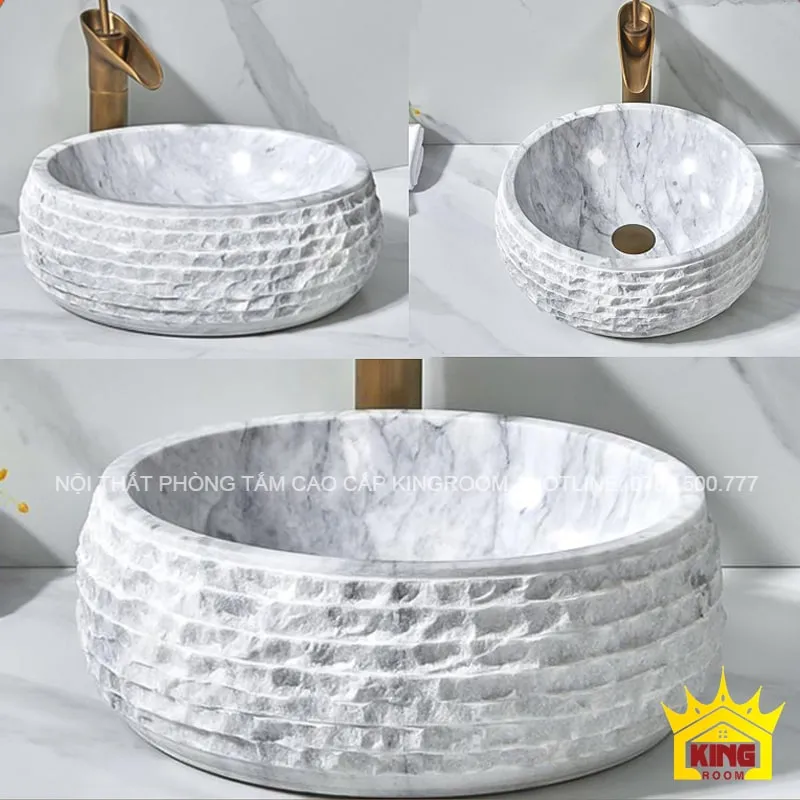 lavabo đá marble trắng vân mây md20 chi tiết sang trọng