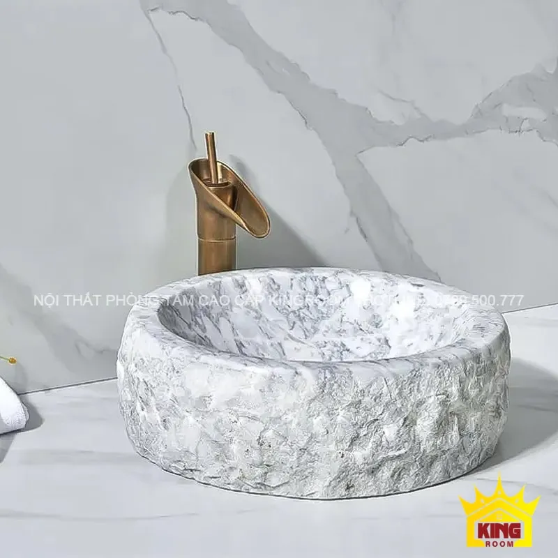 lavabo đá marble trắng vân mây mk10 thiết kế linh hoạt