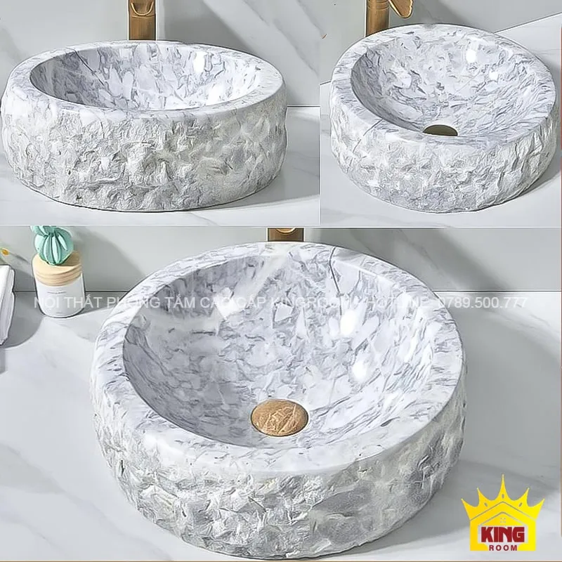 lavabo đá marble trắng vân mây thiết kế độc nhất