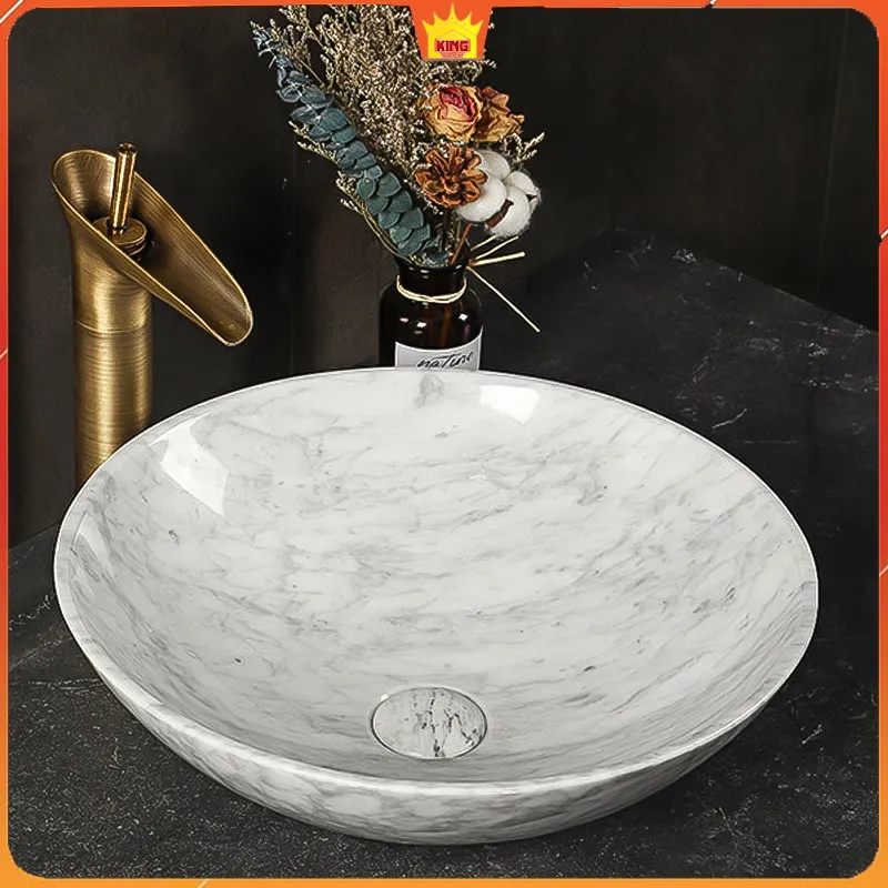 chậu lavabo đá marble trắng vân mây mb80-kingroom-1