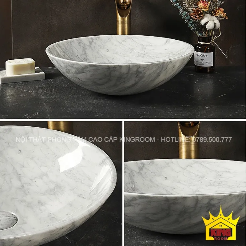 chậu lavabo đá marble trắng vân mây mb80 - lựa chọn kingroom