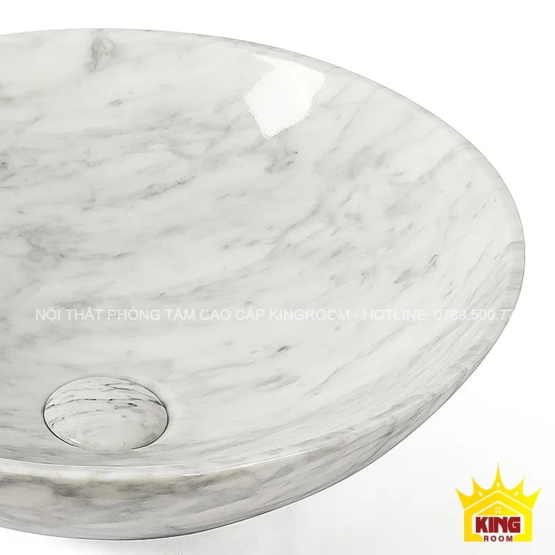 chậu lavabo đá marble trắng vân mây mb80 thiết kế độc nhất