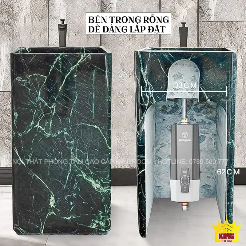 Cấu trúc bên trong của Lavabo đá CH102 cho thấy không gian rộng rãi dễ dàng lắp đặt