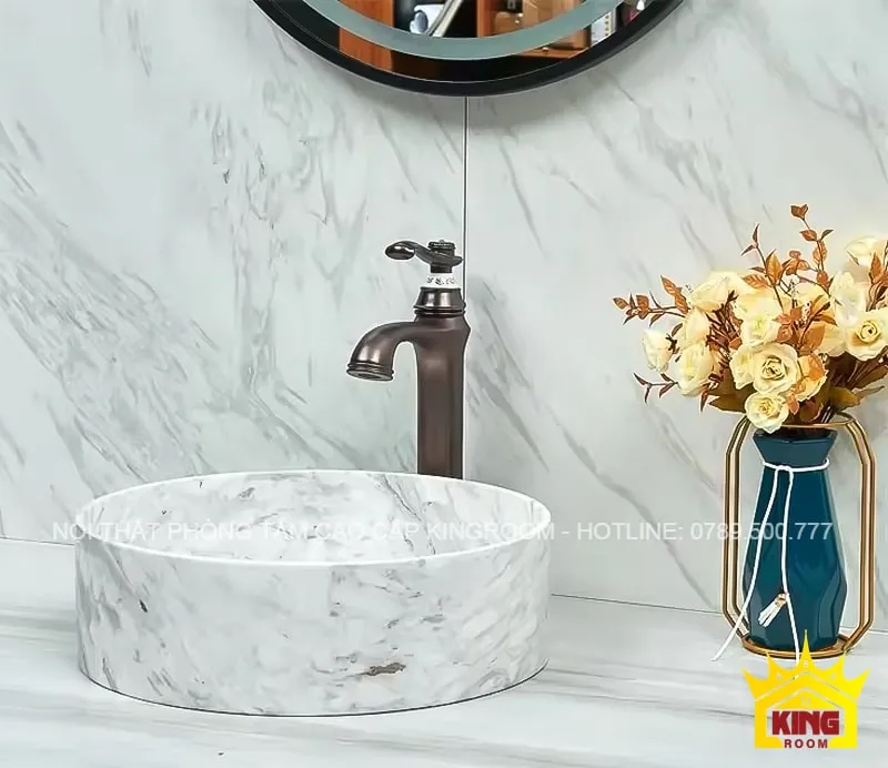 lavabo đá tự nhiên travertine dh05 thiết kế tròn góc cạnh độc đáo