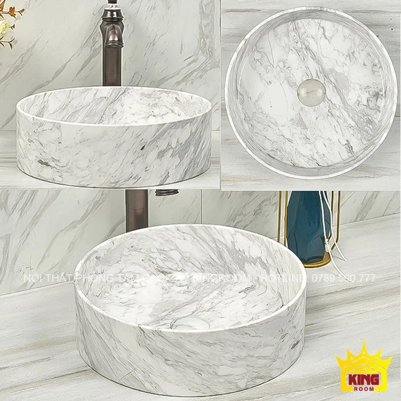 lavabo đá tự nhiên travertine dh05 thiết kế tròn sang trọng