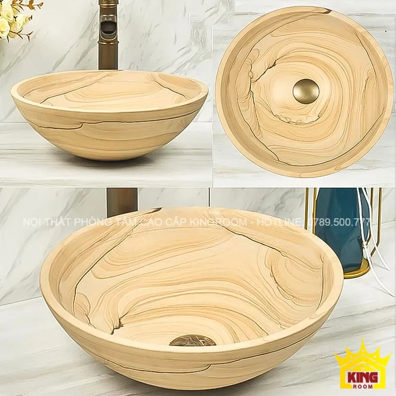 lavabo đá tự nhiên travertine ltc60 màu nâu vân gỗ cổ điển