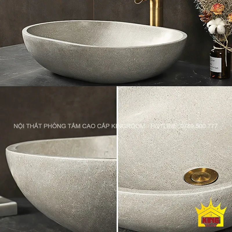 lavabo đá tự nhiên travertine ols30 bề mặt bóng mịn không bám bẩn