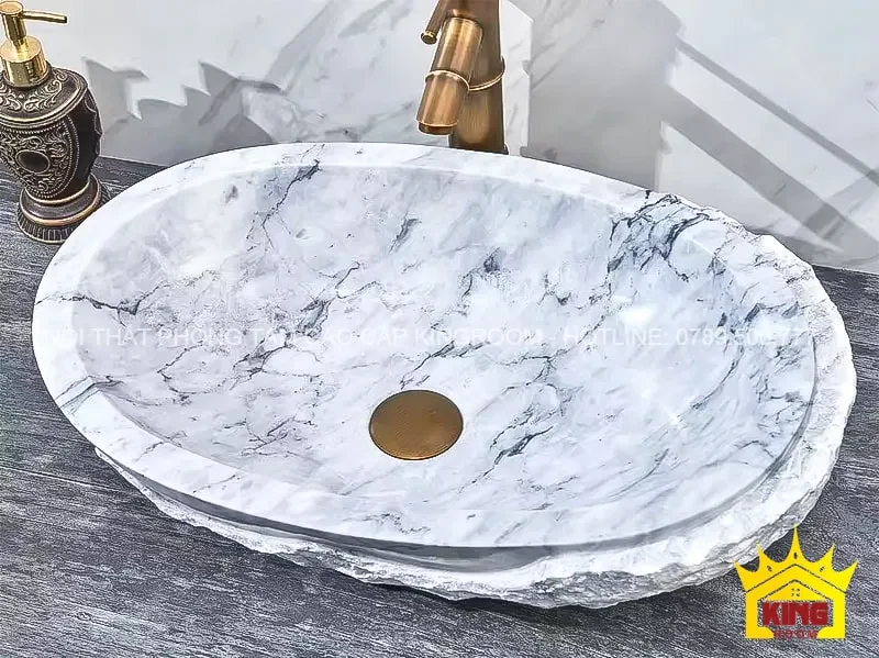 lavabo đá tự nhiên travertine tr50 màu trắng vân đá xám đen độc nhất