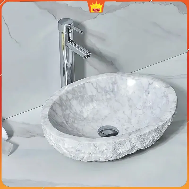 lavbao đá marble trắng vân mây oval nk056-kingroom-1