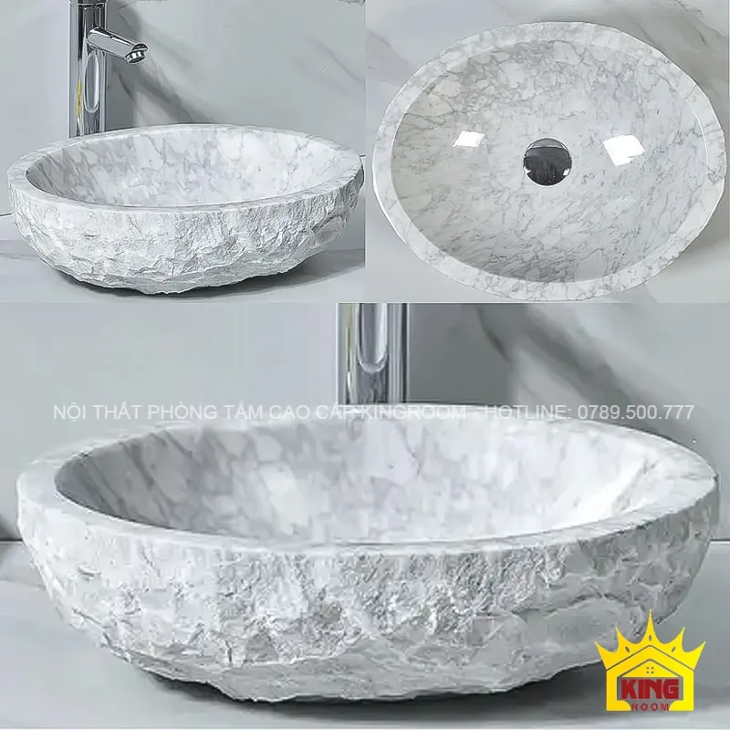 lavbao đá marble trắng vân mây oval nk056 ba chiều hoàn hảo