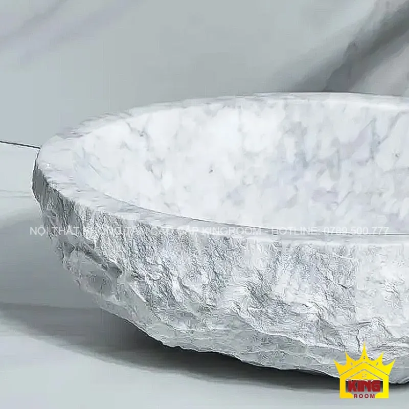 lavbao đá marble trắng vân mây oval nk056 chi tiết vân mây xám tinh tế