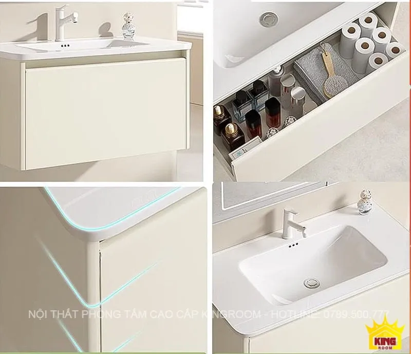 Tủ Lavabo màu kem tiện ích với ngăn kéo rộng rãi