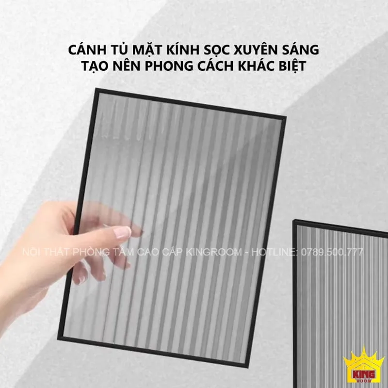 Cánh tủ phòng tắm mặt kính sọc xuyên sáng tạo phong cách khác biệt cho tủ lavabo Inox 304