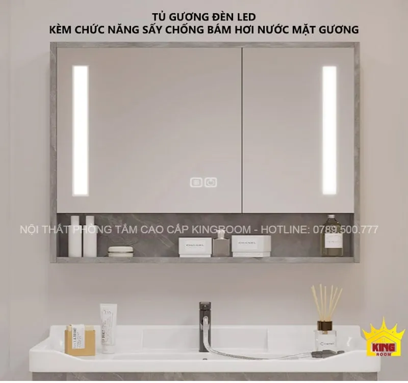 Gương đèn LED hiện đại với chức năng sấy chống bám hơi nước