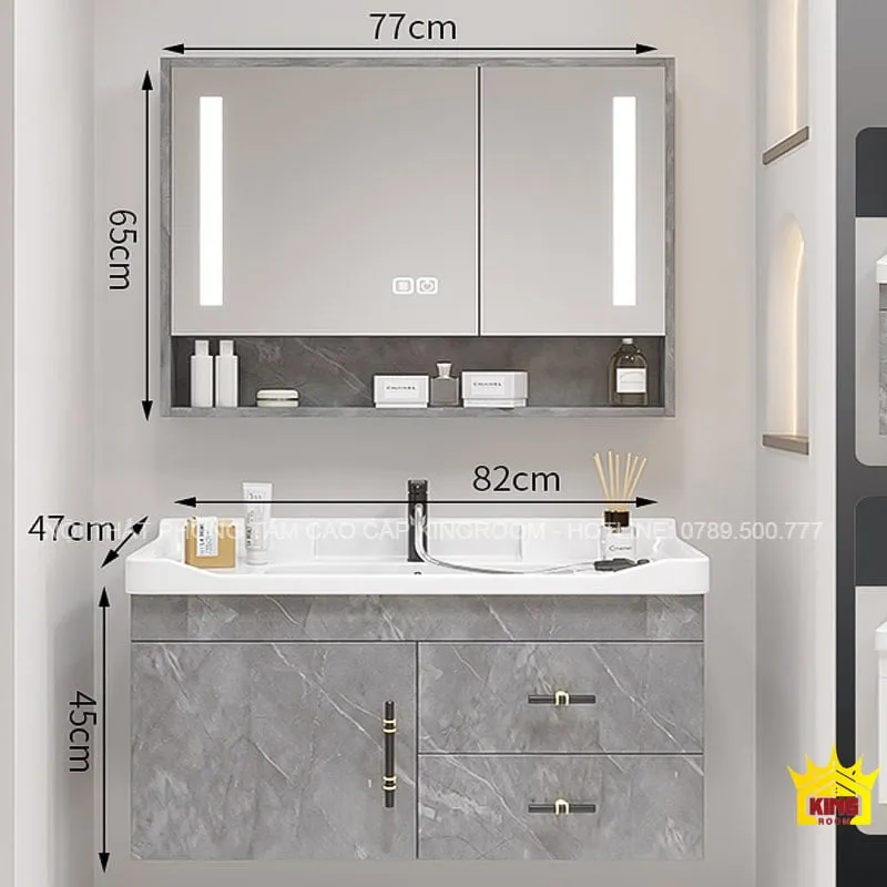 Tủ lavabo Inox 304 G405 kích thước 82x47 cm với gương và đèn LED, phong cách hiện đại và sang trọng