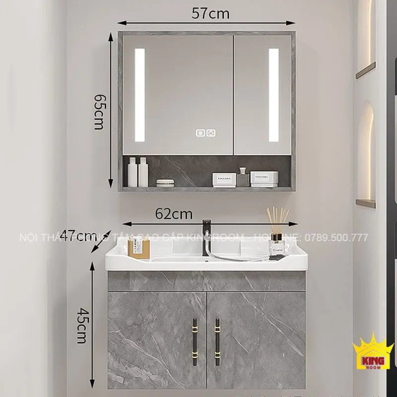 Tủ lavabo Inox 304 G405 kích thước 62x47 cm, hoàn thiện với gương LED tiện lợi và tinh tế