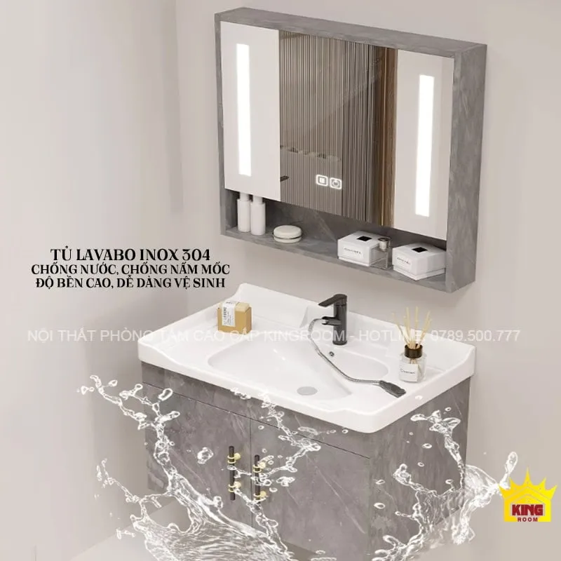 Tủ lavabo inox 304 chống nước và chống nấm mốc, thiết kế sang trọng và tiện lợi cho việc vệ sinh