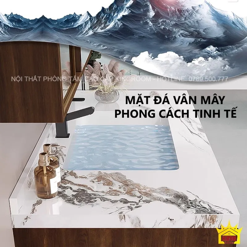 Tủ lavabo hiện đại với mặt bàn đá vân mây, phong cách tinh tế phù hợp cho phòng tắm sang trọng