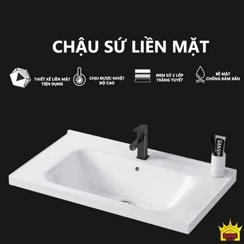 Chậu rửa sứ liền mặt tích hợp trên tủ lavabo ST5, thiết kế mặt chống bám bẩn