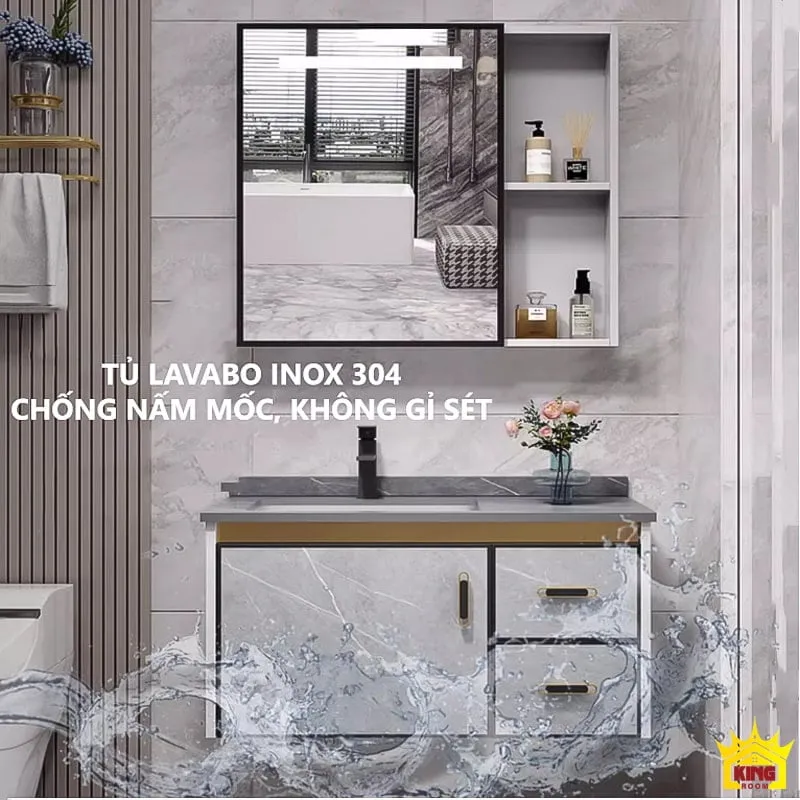 Phối cảnh tủ lavabo ST5 trong không gian phòng tắm hiện đại và tinh tế