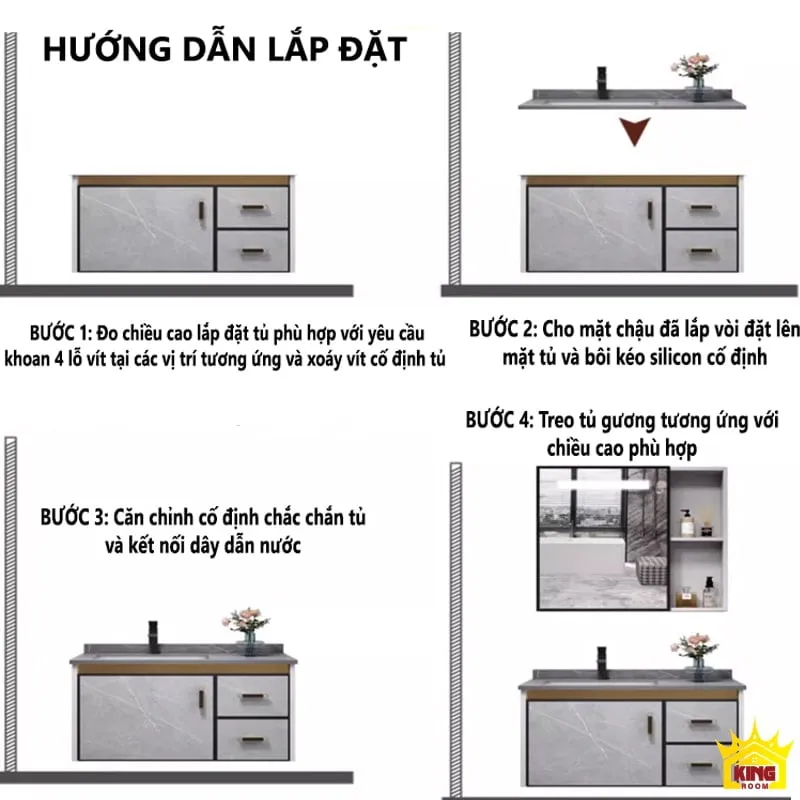 Hướng dẫn lắp đặt chi tiết cho tủ lavabo ST5, từ vị trí đến cố định tủ