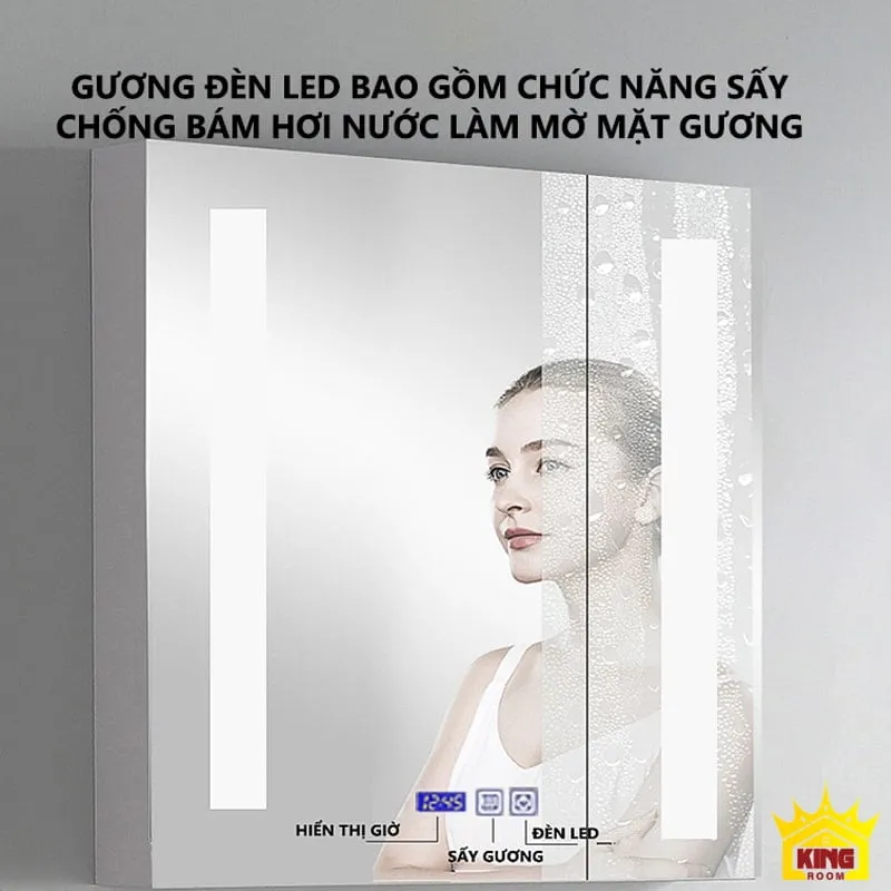 Gương đèn LED tích hợp chức năng sấy chống bám hơi nước cho tủ lavabo KH3