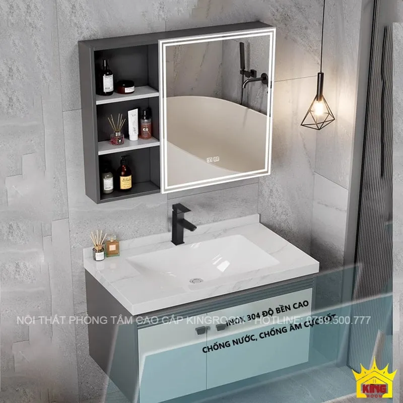 Tủ lavabo mặt đá inox 304 DS5 chống ẩm và nước hiệu quả