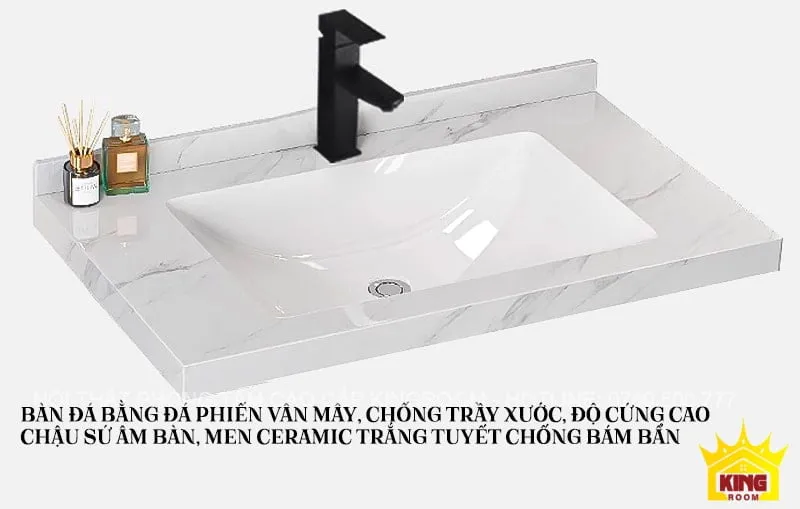 Tủ lavabo mặt đá vân mây cao cấp, chống trầy và dễ vệ sinh