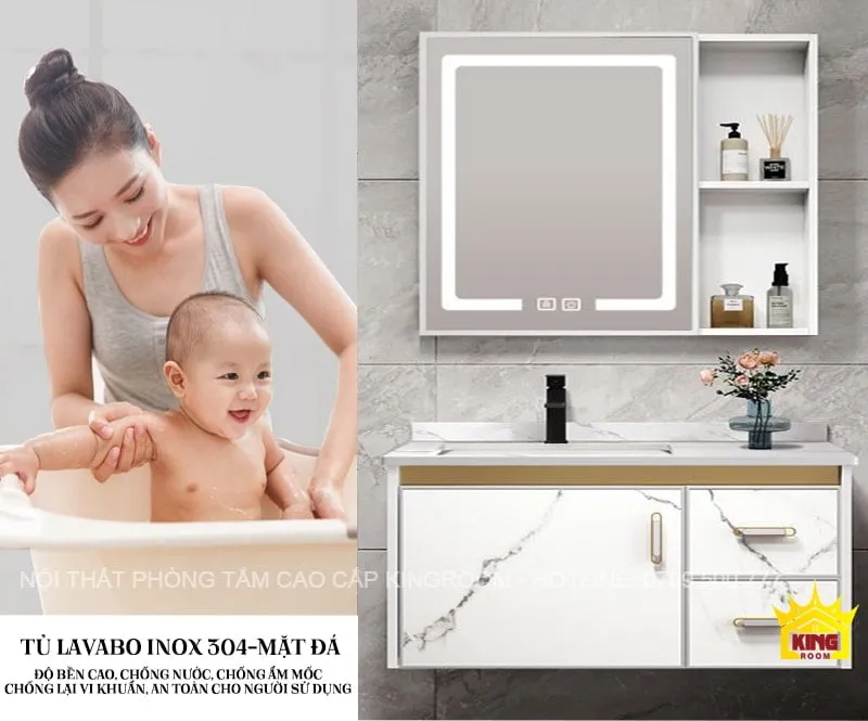 Tủ Lavabo đẳng cấp trong phòng tắm hiện đại, tiện ích kết hợp gương led