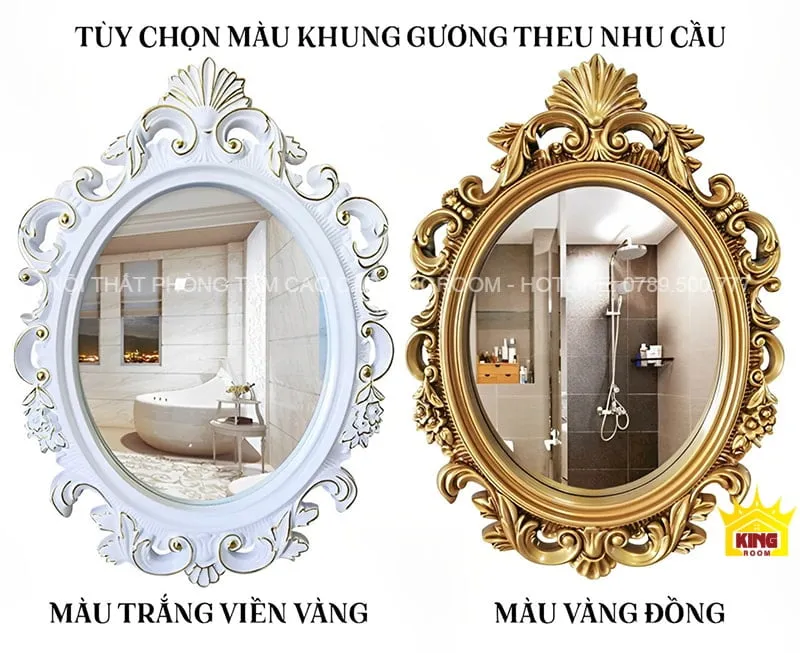 Gương Cổ Điển GS10 với hai phiên bản khung màu trắng và vàng phong cách Châu Âu