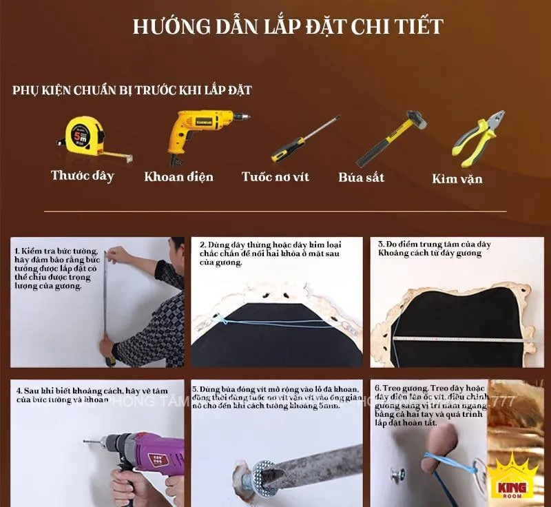 Hướng dẫn lắp đặt Gương Tân Cổ Điển GHS10 với công cụ chuyên nghiệp.