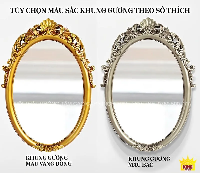 Gương Tân Cổ điển HM20 màu vàng đồng và màu bạc, lựa chọn màu sắc theo sở thích