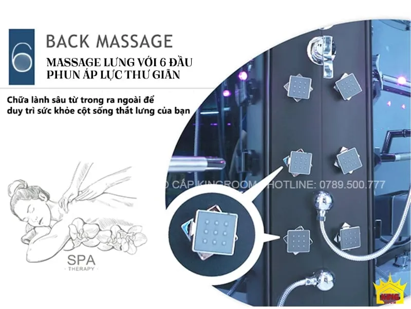 Massage lưng với 6 đầu phun áp lực, thư giãn cơ bắp và giảm căng thẳng hiệu quả