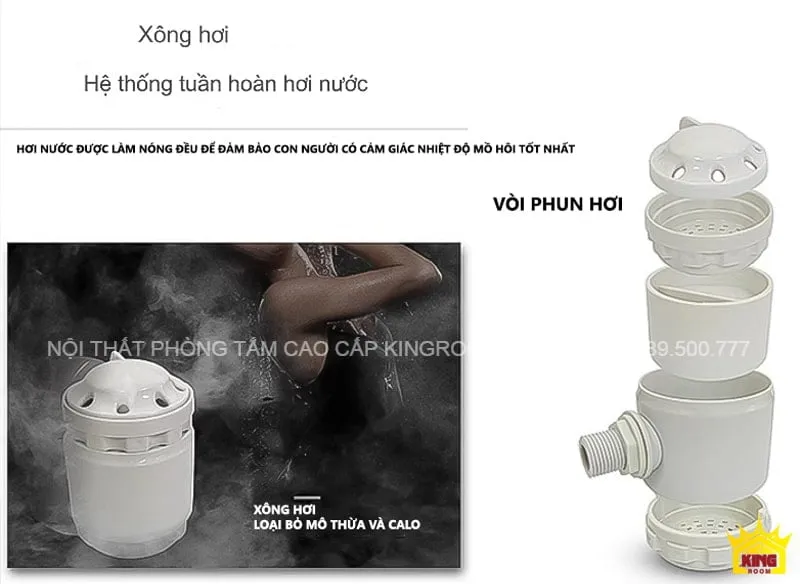 Thiết bị xông hơi với hệ thống tuần hoàn nước và đầu phun hơi tiện lợi của Phòng Xông Hơi Gia Đình C90, đảm bảo nhiệt độ hơi nước đều và an toàn