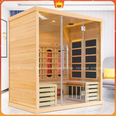 Phòng Xông Hơi Hồng Ngoại KF6 với thiết kế sang trọng, cửa kính và ghế ngồi thông minh.
